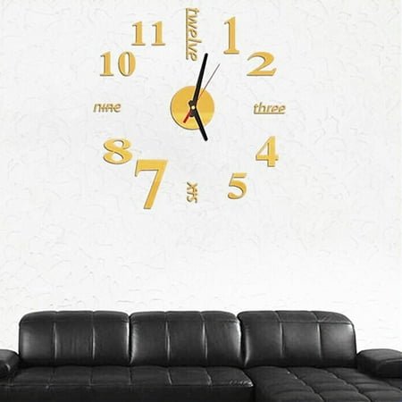 AAOMASSR Frameless DIY Wall Acrylic Clock,Modern 3D Mirror Wall Clock Decor Sticker DIY Clock kit with Numbers Sticker for Home Living Room Bedroom Office Decoration