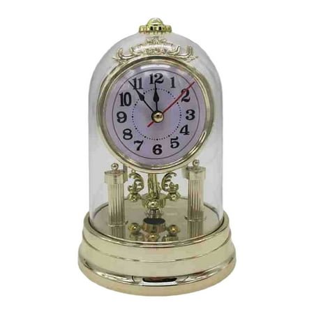 Acahhotxx Desk Clock, European Retro Table Clock Antique Round Quiet Alarm Clock Desk Clock with Clear Clock for Bedroom Home Decors - Gold
