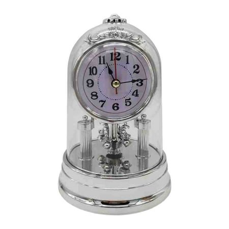 Acahhotxx Desk Clock, European Retro Table Clock Antique Round Quiet Alarm Clock Desk Clock with Clear Clock for Bedroom Home Decors - Silver