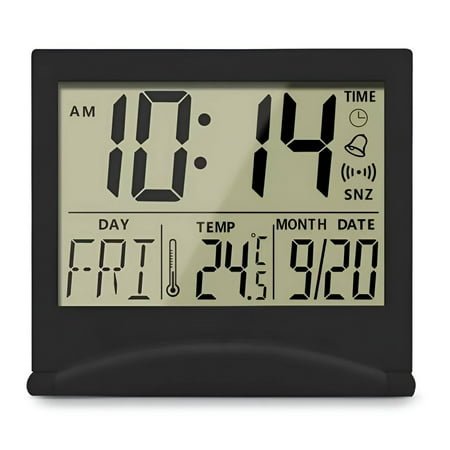 ACDANC Alarm Clock,Foldable Design Digital Clock,Temperature Display Bedside Clock,Black