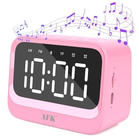 AFK Alarm Clock with Bluetooth Speaker for Bedroom,Loud Digital Clock for Heavy Sleepers Adults, Pink