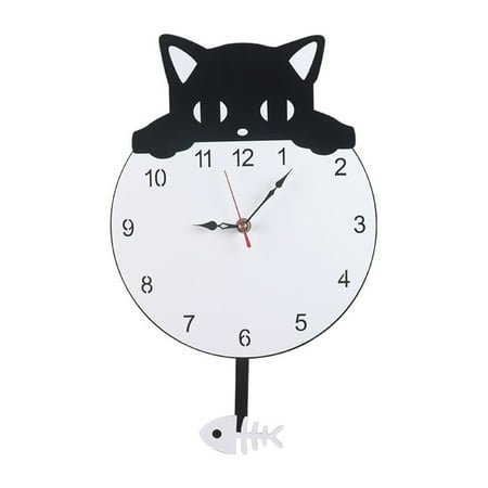 AFQH Black Cat Wall Clock Battery Operated Wall Clock with Swing Tail Pendulum