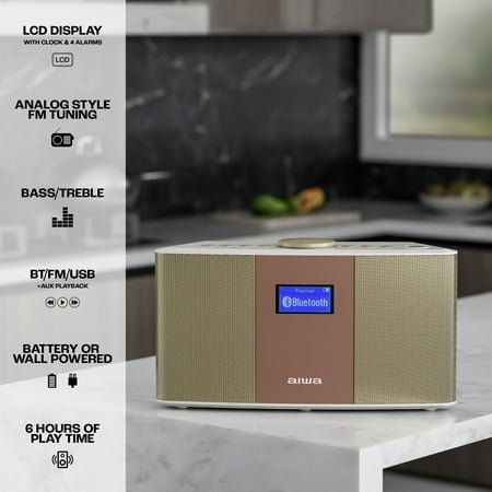 Aiwa Exos-5 Wireless Bluetooth Hi-Fi Home Speaker, FM Radio, Alarm Clock,