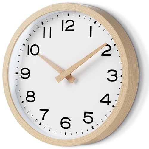 AKCISOT Wall Clock 14 Inch,Boho Large Wall Clocks Battery Operated Non Ticking,Big Silent Modern Clock Decorative for Living Room,Bedroom,Office,Home(Wood Grain)