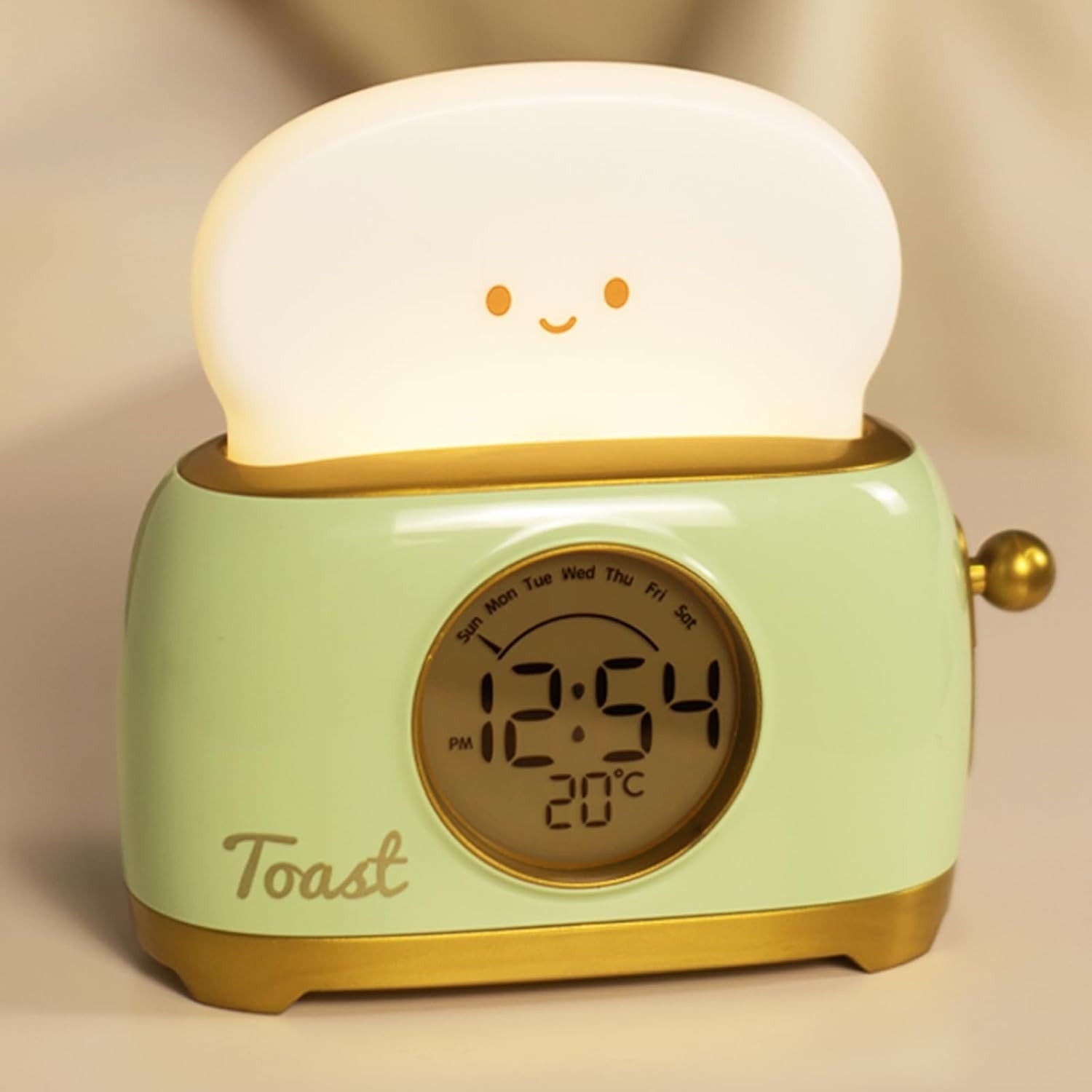 Alarm Clock for Kids, Cute Toast Night Light Clocks Bedrooms, Green