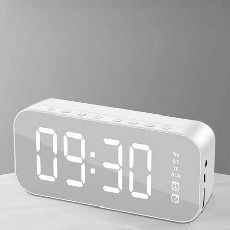 Alarm Clock Speaker, Rechargeable LED Screen Alarm Clocks, Small Digital Clock with Bluetooth Speaker, Large Volume Mirror Display Portable Digital Clock Speaker