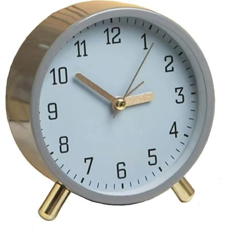 Alarm Clock with Backlight, 4.5 inches Bedside Analog Non-Ticking Silent Small Desk Clock with Arabic Numerals, Battery Operated Round Table Clock for Living Room, Bedroom (Grey Clock)