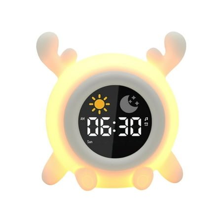 Alarm Clock with Sound Machine for Kids, White Noises and Colors Night Light, Ok to Wake Clock, for Portability and Memory Function, for Kids (Deer)