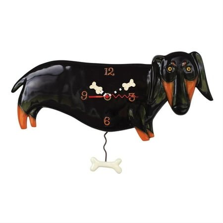 Allen Designs Otis Black and Brown Dachshund with Bone Pendulum Clock P1458