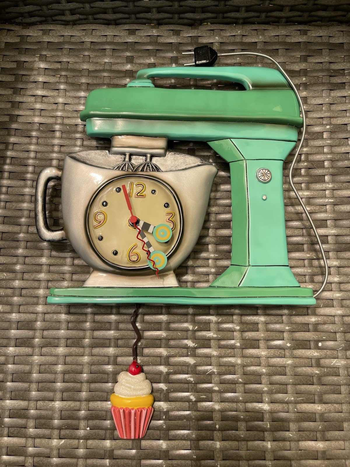 Allen Designs Vintage Green Mixer Pendulum Wall Clock 16.5" New Kitchy Fun