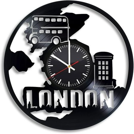 Amblelife London City England Vintage Black Vinyl Record Wall Clock Wall Art 3D Modern Design Office Bar Room Home Decor Gift