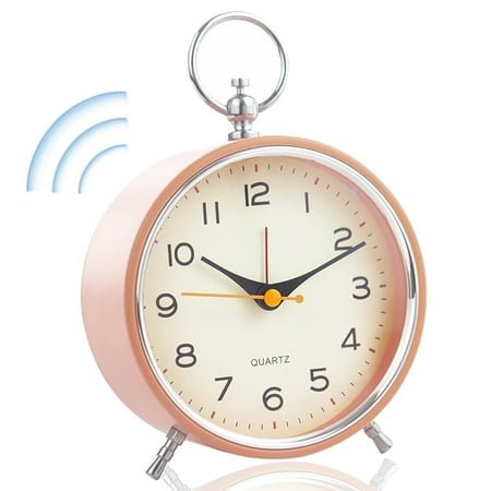 Analog Alarm Clock For Bedroom Non Ticking With Night Light Snooze 4.3'' Round Retro Alarm Clock -Pink