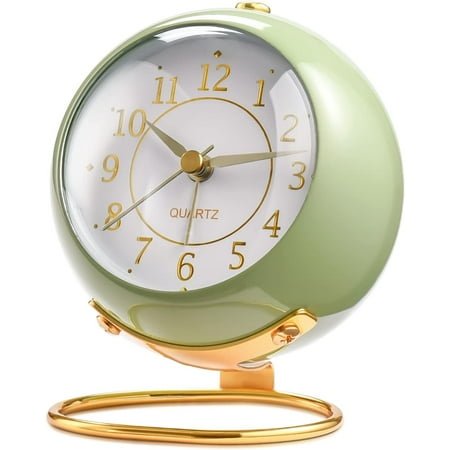 Analog Alarm Clocks,Retro Backlight Cute Simple Design Small Desk Clock with Night Light,Silent Non-Ticking,Battery Powered,for Kids,Bedroom,Travel,Kitchen,Bedside Desktop.(Green)