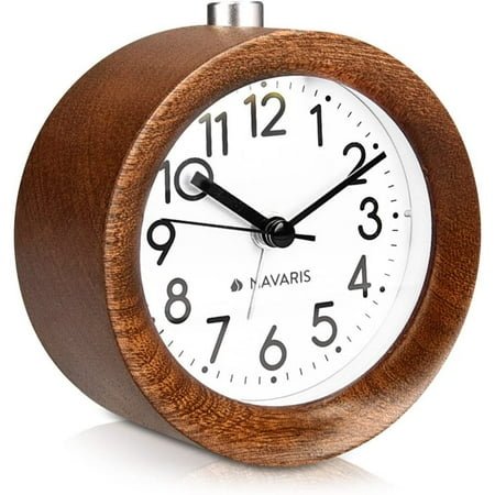 Analog Wooden Alarm Clock With Snooze - Retro Clock With Dial Alarm Light - Quiet Vintage Wood Table Clock Without Ticking - Natural Wood In Light Brown