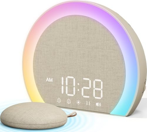 ANJANK Loud Alarm Clock with Wireless Bed Shaker, Vibrating Dual Alarm with Wake Up Light for Heavy Sleepers & Hearing Impaired, 9-Color Night Light, 5 Sounds, 0-100% Dimmer, USB Charger, Bedroom