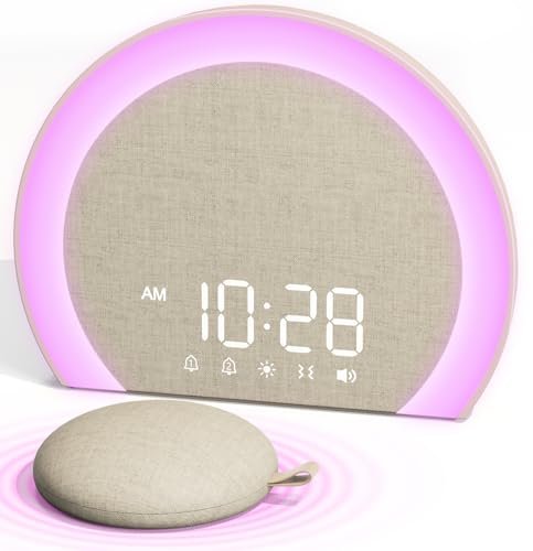 ANJANK Loud Alarm Clock with Wireless Bed Shaker, Vibrating Dual Alarm with Light Wake Up for Heavy Sleepers & Hearing Impaired, 9-Color Night Light, 5 Sounds, 0-100% Dimmer, USB Charger, Bedroom
