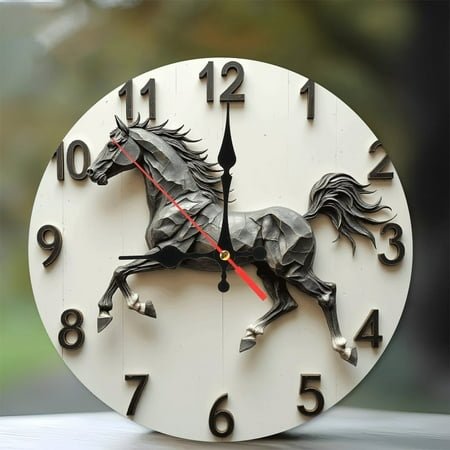 Artistic Iron Horse Wall Clock Unique Home Decor 10-Inch Silent Wooden Wall Clock, Battery Operated (AA Batteries Not Included), Artistic Home Decor