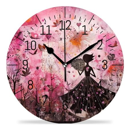 ATEDEANEI 12 Wall Clock Battery Operated Silent Non Ticking Magic Fairy Girl Flowers Butterfly Exquisite
