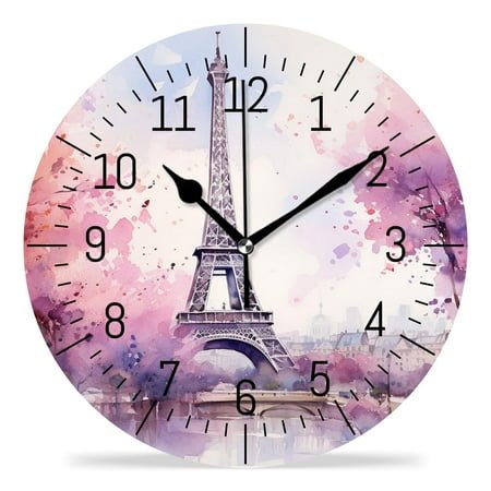ATEDEANEI 12 Wall Clock Battery Operated Silent Non Ticking Oil Painting Paris France City Eiffel Tower Beautiful