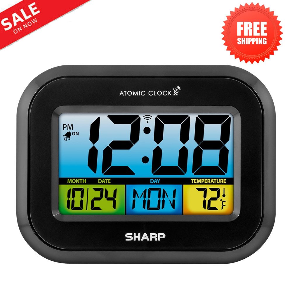Atomic Digital Alarm Clock Battery Operated Self-Setting Digital Wall Desk Clock