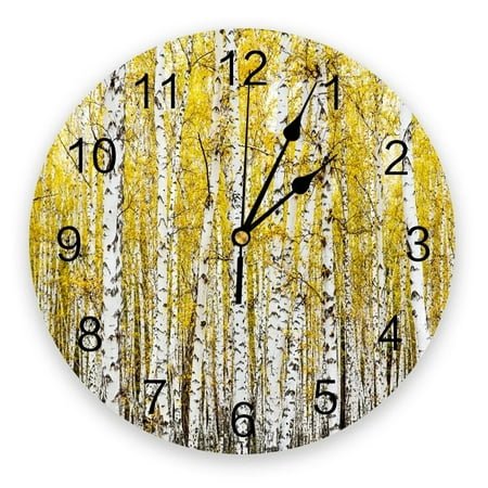 Autumn Forest Maple Leaves Red Round Wall Clock Creative Home Decor Living Room Silent Wall Clocks Hanging Watch（14 Inch）