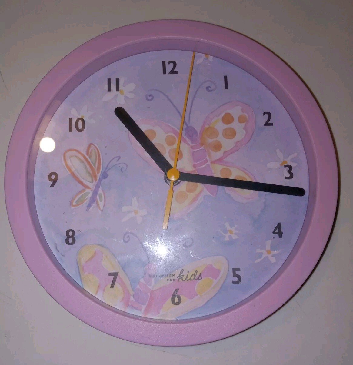 BAI Design For Kids BUTTERFLY WALL CLOCK 8" Round Pink & Purple WORKS