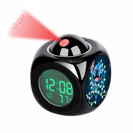 BAIZOHAI Digital Alarm Clock, Cartoon Stitch Pattern Rotatable Projection Clock With Voice Talking LED 12/24 HDigital Time Temperature, Small Desk Clock for Office Bedside Table, Creativity Gift
