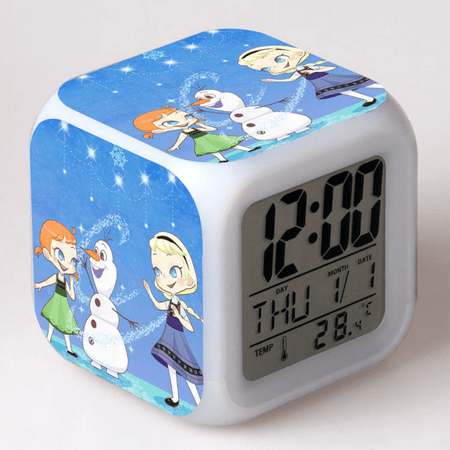 BAIZOHAI Digital Alarm Clock for Kids, Cartoon Frozen Pattern 7 LED Color Changing Wake Up Clock with Thermometer Function and Night Light, Gift for Boys Girls A93-631 DSN529-728