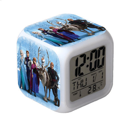 BAIZOHAI Digital Alarm Clock for Kids, Cartoon Frozen Pattern 7 LED Color Changing Wake Up Clock with Thermometer Function and Night Light, Gift for Boys Girls A93-610 DSN529-707