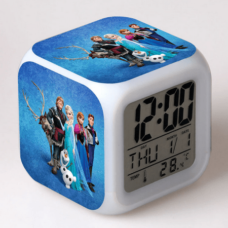 BAIZOHAI Digital Alarm Clock for Kids, Cartoon Frozen Pattern 7 LED Color Changing Wake Up Clock with Thermometer Function and Night Light, Gift for Boys Girls A93-639 DSN529-736
