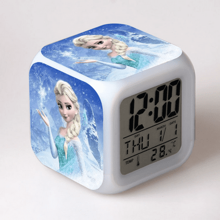 BAIZOHAI Digital Alarm Clock for Kids, Cartoon Frozen Pattern 7 LED Color Changing Wake Up Clock with Thermometer Function and Night Light, Gift for Boys Girls A93-634 DSN529-731