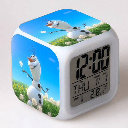 BAIZOHAI Digital Alarm Clock for Kids, Cartoon Frozen Pattern 7 LED Color Changing Wake Up Clock with Thermometer Function and Night Light, Gift for Boys Girls A93-659 DSN529-756