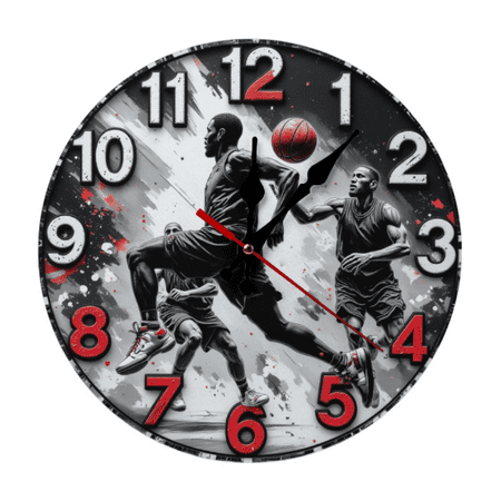 Basketball Sports Silent Wooden Wall Clock Modern Home Decor for Bedroom, Living Room, Office, Kitchen & Hallway Decor - Stylish & Functional Home Accent,10-Inch (AA Batteries Not Included).