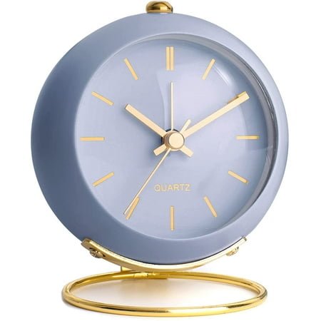 Battery Operated Desk Alarm Clocks with Light,Retro Silent No Ticking Analog Small Clock,Loud Table Clock for Bedside/Bedroom/Kitchen/Office/Travel/Kids/Room Decor Aesthetic Vintage (Blue)
