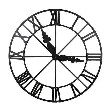 Benjara 46 Inch Faux Clock Wall Decor, Round, Vintage Style, Matte Black Finish