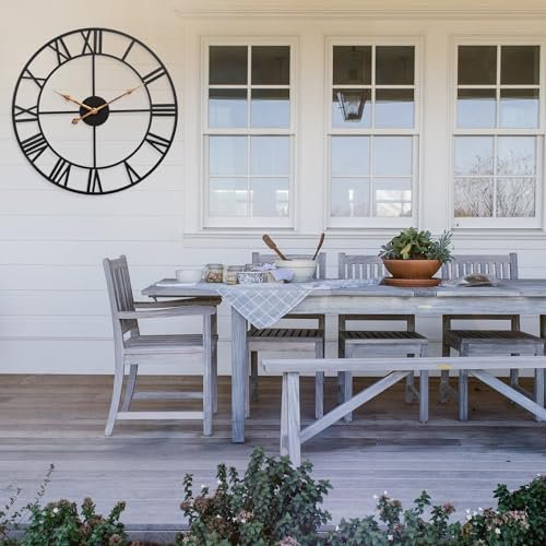 BEW Extra Large Outdoor Clock, Oversized Outdoor Clocks for Patio/Pool, Vintage Metal Outdoor Clock Silent Battery Operated, European Industrial Skeleton Wall Clock for Backyard/Garden/Fence, 30 in
