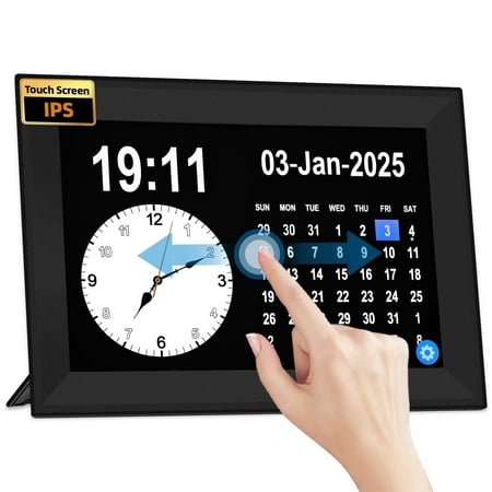Bgift 10.1 Easy to Use Touch Screen Digital Clock for Seniors,Large Display Digital Calendar with Day and Date of Week,64 Alarms 40 Reminders, Auto DST,Gfits(Black)