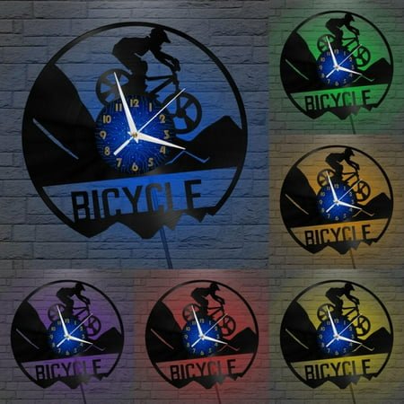 Bicycle Cross Country Competition 12 Inch Vinyl Record Wall Clock - Silent, Creative, and Unique Clock for Living Room, Entryway, or Bedroom Decor - Perfect Gift Idea(12 inchs B with LED)
