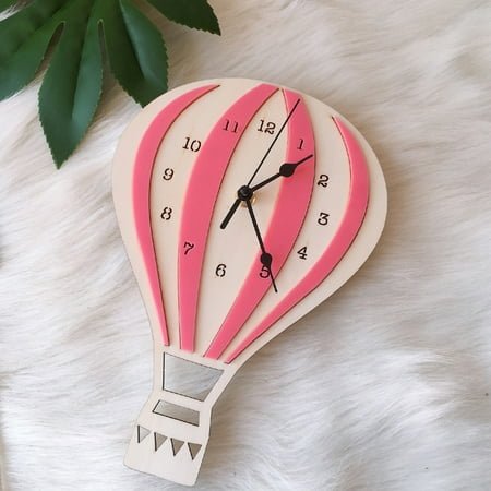 Bigstone Nordic Style Hot Air Balloon Shape Wooden Mute Wall Clock Kid Bedroom Home Decor