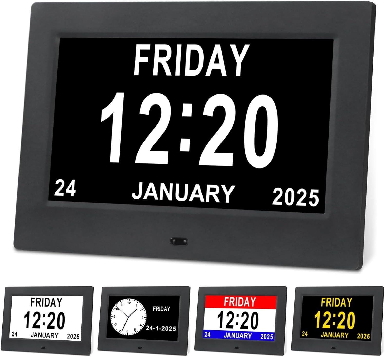 Black Clock with Day and Date for Elderly Dementia Large, 7''black