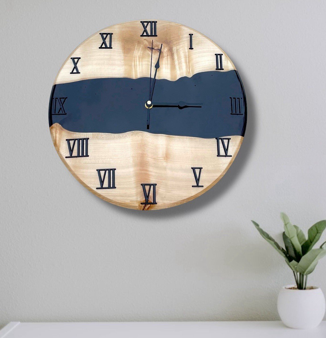 Black curly maple wood epoxy resin clock | handcrafted | wall clock live edge