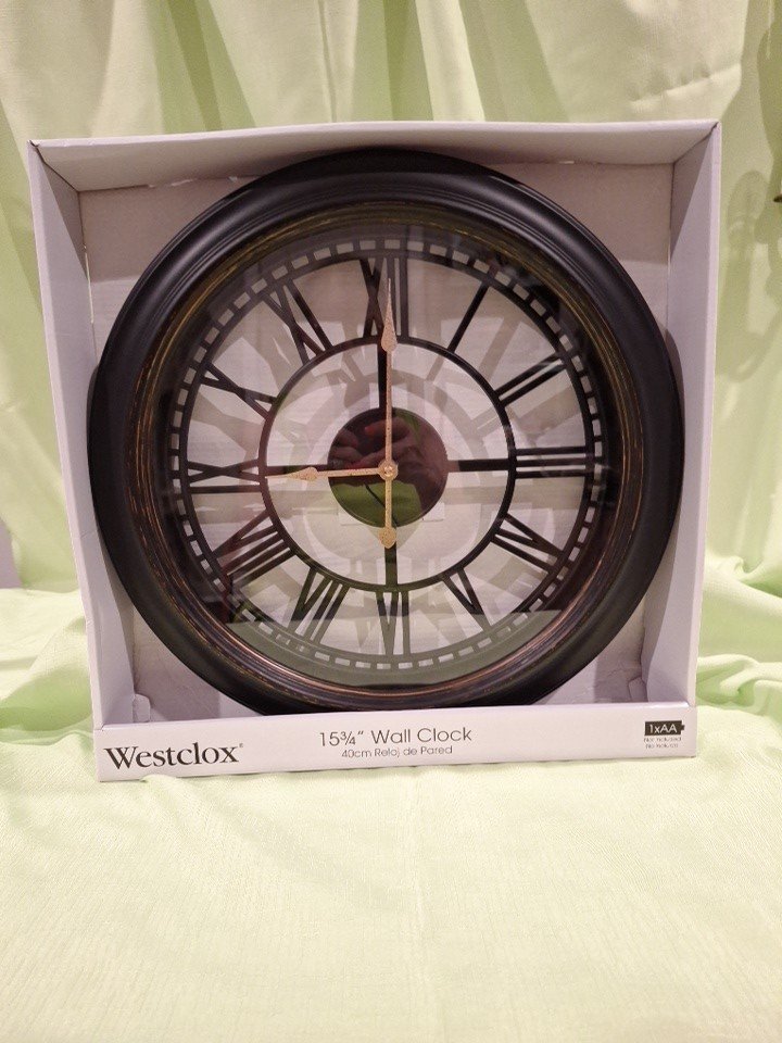 Black Vintage Style Large Round Roman Numeral Analog QA Wall Clock