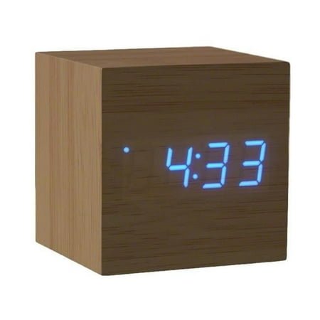 Blinkee FLLWCDAC-BL Flashing Blue LED Wooden Cube Digital Alarm Clock with USB