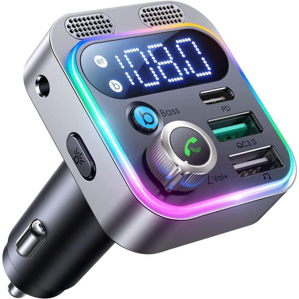 Bluetooth 5.3 FM Transmitter Car Adapter Dual Mics HiFi Deep Bass Sound...