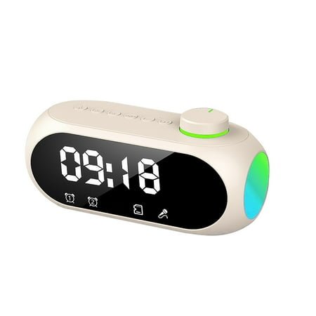Bluetooth Speaker Bluetooth 5.0 Portable Heavy Bass Hifi Sound Quality Stereo Surround Sound Built-In Led Color Lights Alarm Clock Function Fm Radio Function Beige