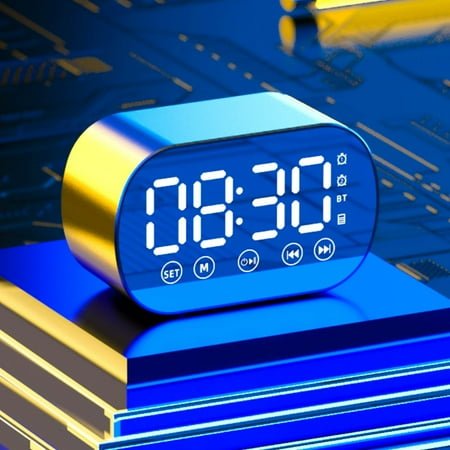 Bluetooth Speaker, Fm Radio Clock, Portable Alarm Clock, Mini Card Mirror Design, Home Decor Gift, Children's Room, Sound Alarm Settings, Battery Operated, Night Light, Travel Companion, Rkxzt