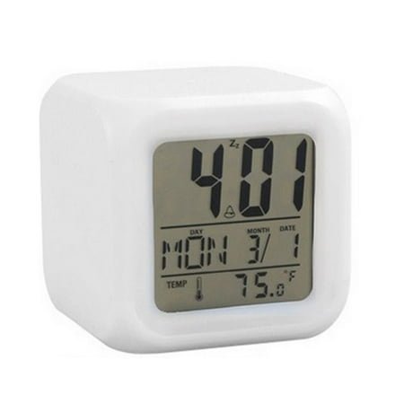 Booyoo 7 Colors LED Changing Digital Alarm Clock Desk Thermometer Night Glowing Cube LCD Clock Home Decoration
