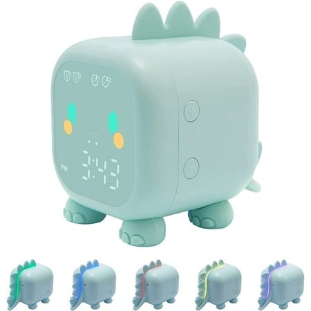 Borke Kids Alarm Clock, Toddler Dinosaur Sleep Trainer, Wake Up Night Lights for Girls Boys, Rechargeable Cute Digital Alarm Clocks