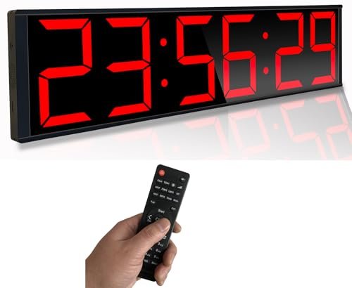 Boyiit 26'' Extra Large Home Gym Timer Clock, Programable Workout Interval Timer, Digital Wall Clock, with 7-Color Night Light, 8 Alarm Clocks, Calendar/Temperature, Countdown & Stopwatch (Red)