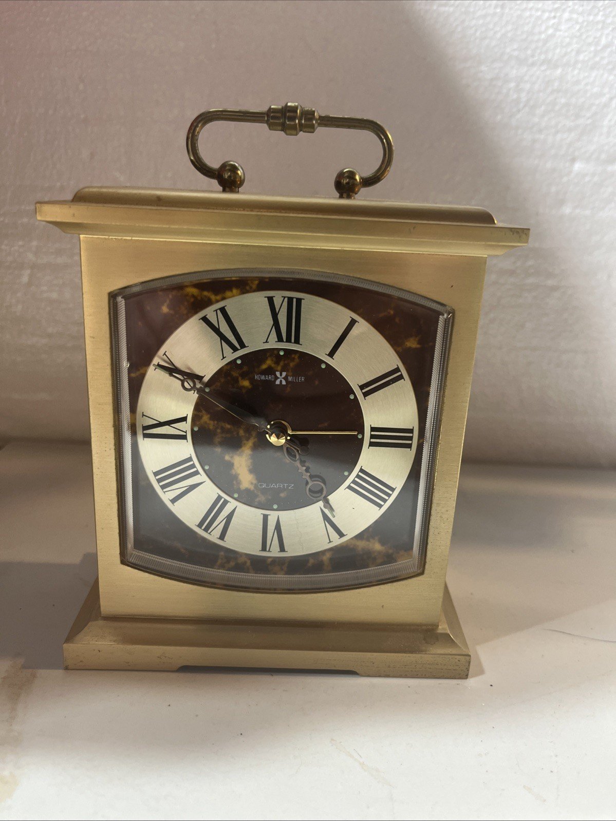 Brass Howard Miller Mantel Desk Quartz Alarm Clock # 4RE603 Battery Powered